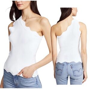 Bailey 44 White Scalloped One-Shoulder Blouse